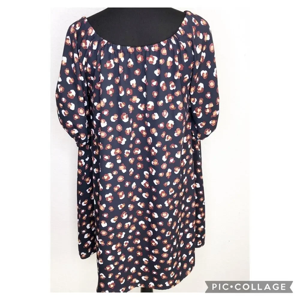 Ann Taylor navy blue red gold white shift dress size Medium